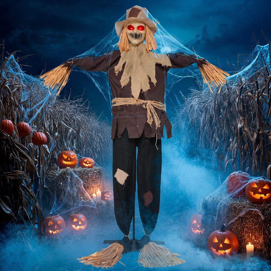 Joyfy 67" Standing Grim Reaper with Chain, Large Halloween Decorations Outdoor, Life Size Animatronics Skelton, Sound-Actived Party Decor with Creepy Sound & LED Eyes, Scary Haunted House Props