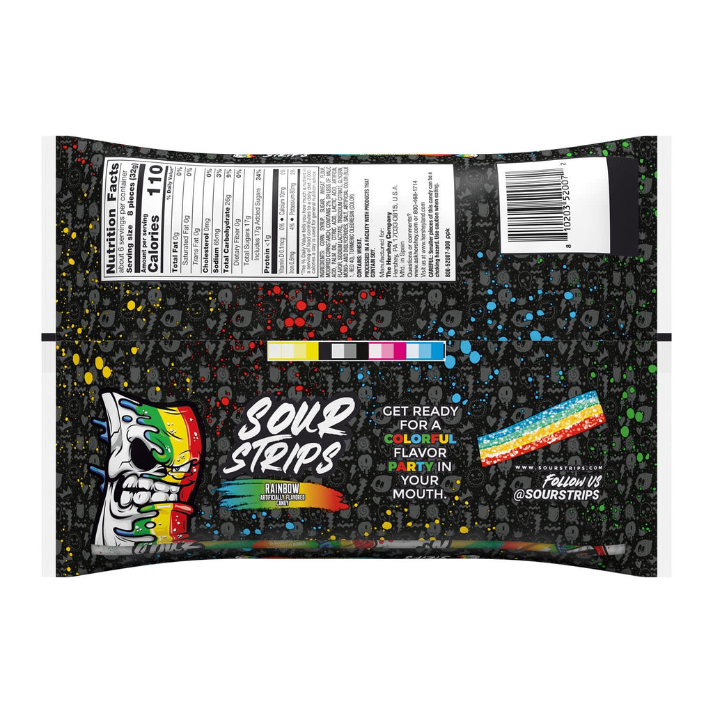 Sour Strips Rainbow Flavored Chewy, Halloween Candy Bag, 6.8 oz (48 Pieces)