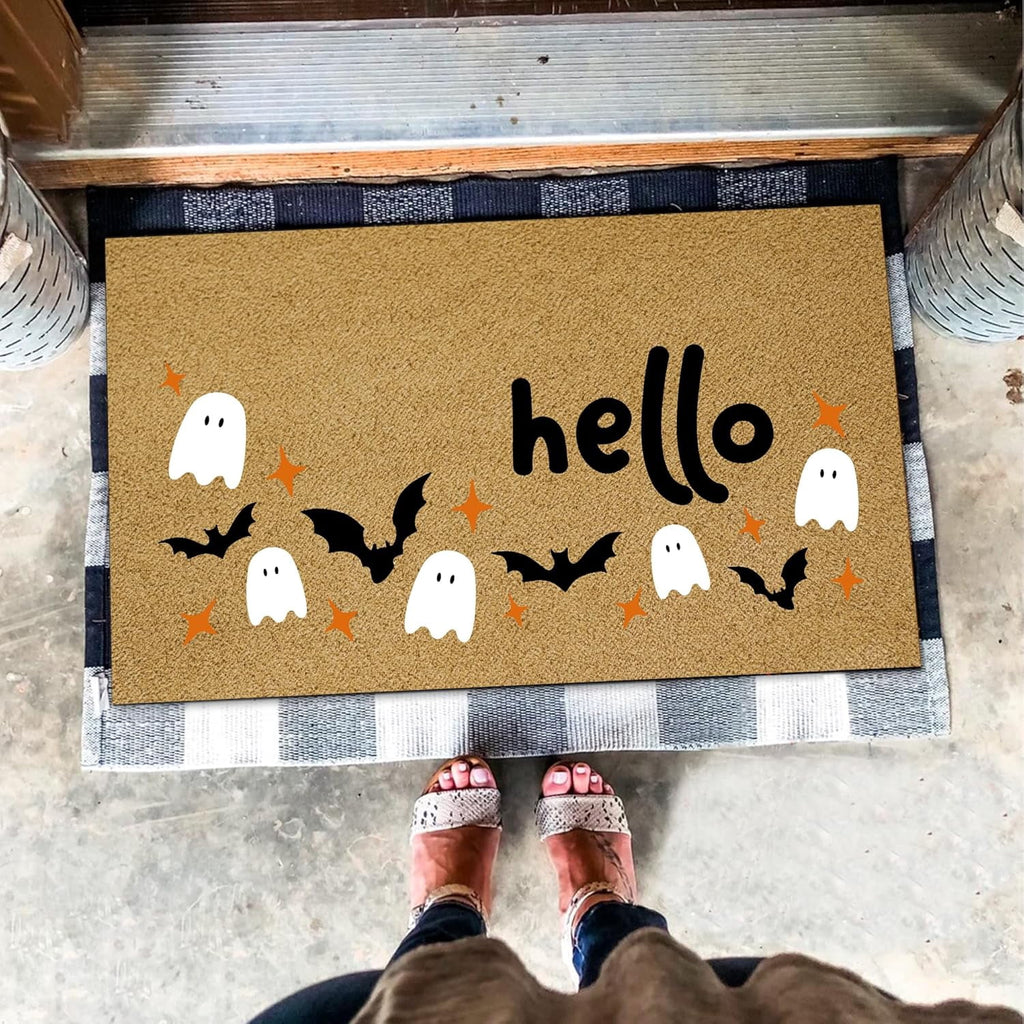 Halloween Doormat Welcome Ghost Outdoor Welcome Mats for Front Door Non Slip Ghost Floor Mat Halloween Rug for Outside Front Porch Entryway Decor