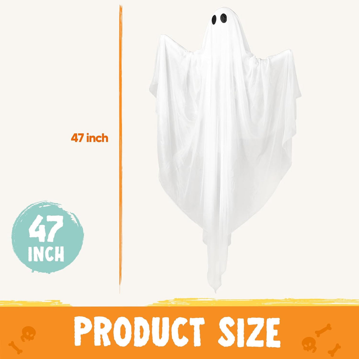 Ayieyill Halloween Ghost Decor with Warm White LED Light, 47” Light up Hanging Ghost Halloween Yard Porch Decorations Outdoor
