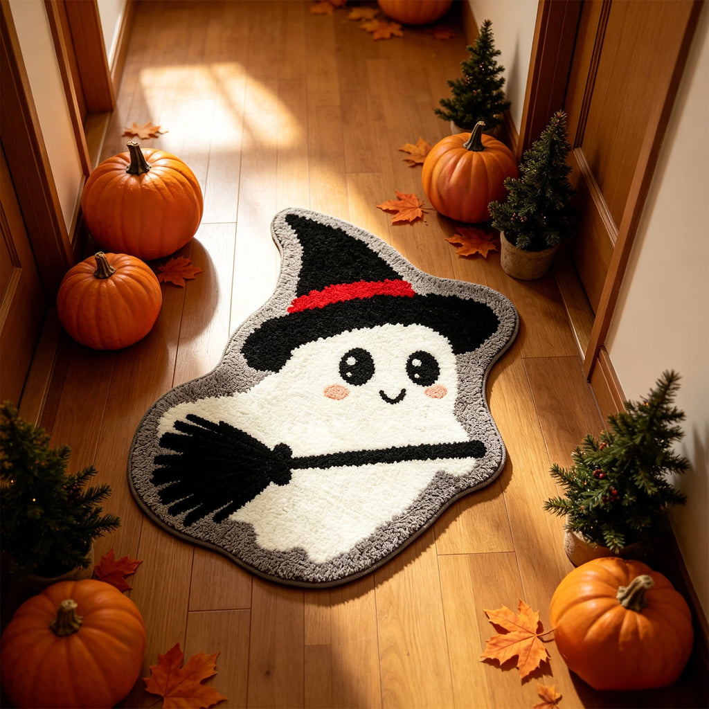 Halloween Doormat Ghost Bath Mat 23.6x15.7in Secure-Grip Absorbent Soft Faux Fur Rug for Bathroom Bedroom Living Room Decor by OVFUIZ