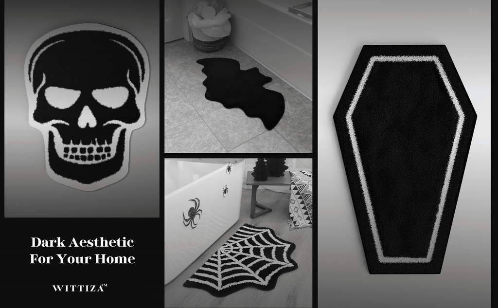 Spider Web Bath Mat - Halloween Rug Bathroom Decor Gothic Home Decor Witchy Horror Goth Room Rugs Gothic Bedroom Kitchen