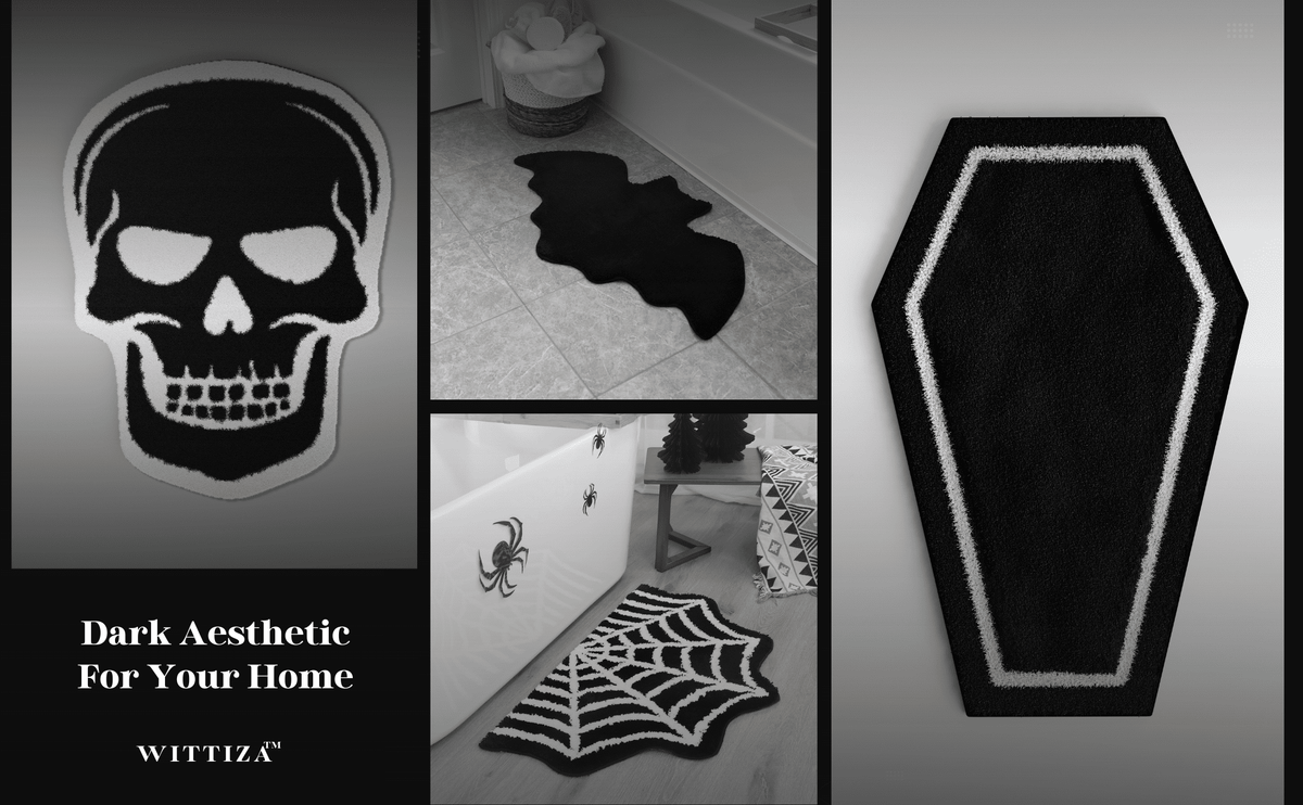 Spider Web Bath Mat - Halloween Rug Bathroom Decor Gothic Home Decor Witchy Horror Goth Room Rugs Gothic Bedroom Kitchen