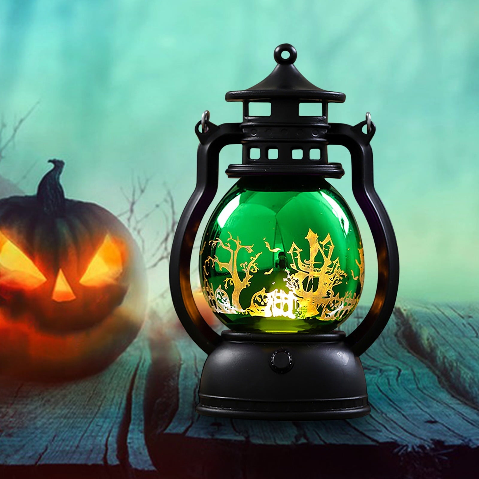 LHNFT Halloween Lantern Night Light, Vintage Oil Lamp Wall Light Outdoor, Battery Operated Hanging Lantern for Party Decor, Halloween Decorations Outdoor