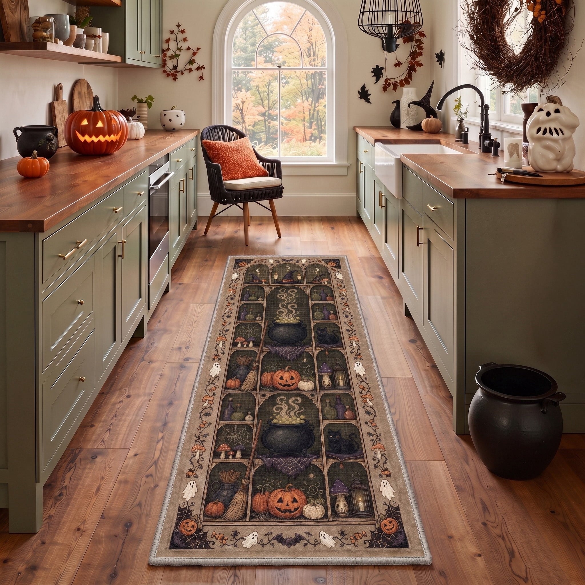 GENIMO 5'x7' Halloween Area Rug for Living Room, Washable Non Slip Soft Farmhouse Pumpkin Indoor Rug for Bedroom Dining Room Home Office, Vintage Sepia