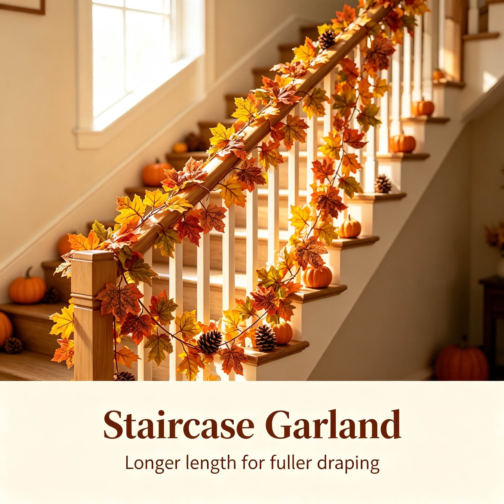 WKSCLPAI Halloween Maple Leaf Garland, Fall Vine Wreaths for Autumn Festivities Decor,Seasonal Garlands for Home,Halloween & Fall Decorations