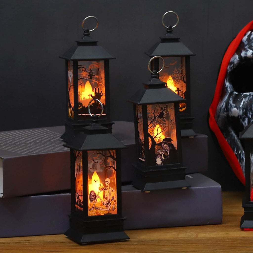 Lhrmh Halloween Decor - LED LED Hanging Lamp Candle Lantern with Skeleton and Pumpkin Designs for Portable Spooky Lighting