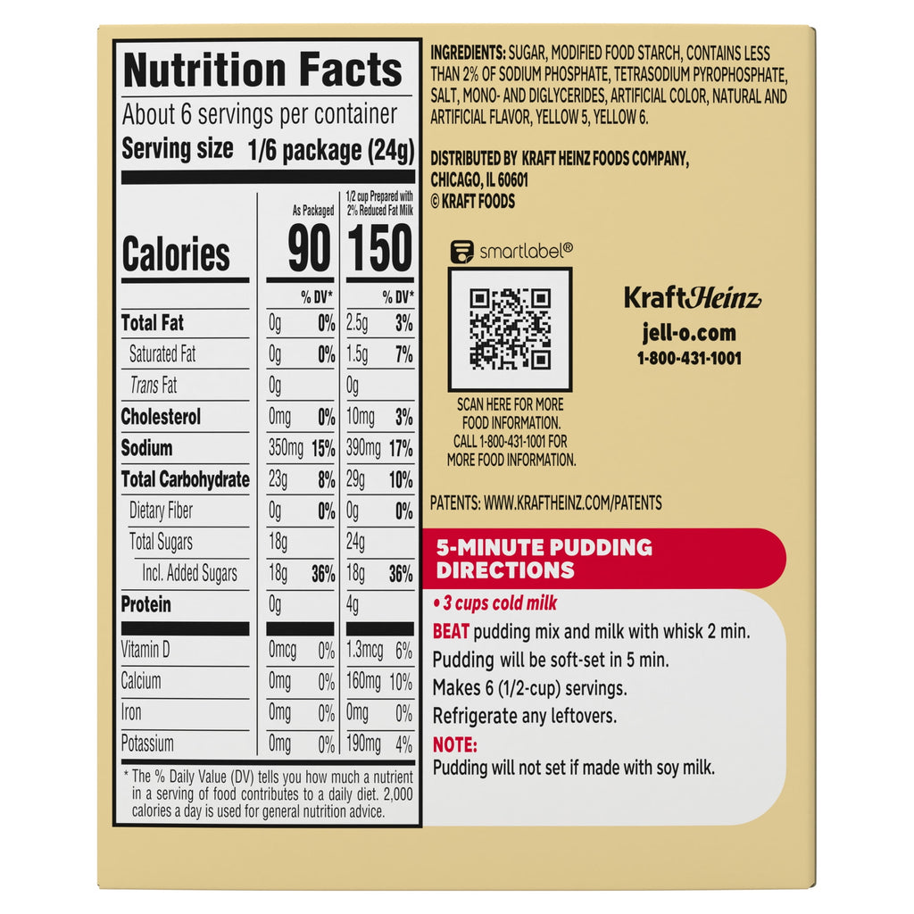Jell-O Vanilla Artificially Flavored Instant Pudding & Pie Filling Mix, Family Size, 5.1 oz. Box
