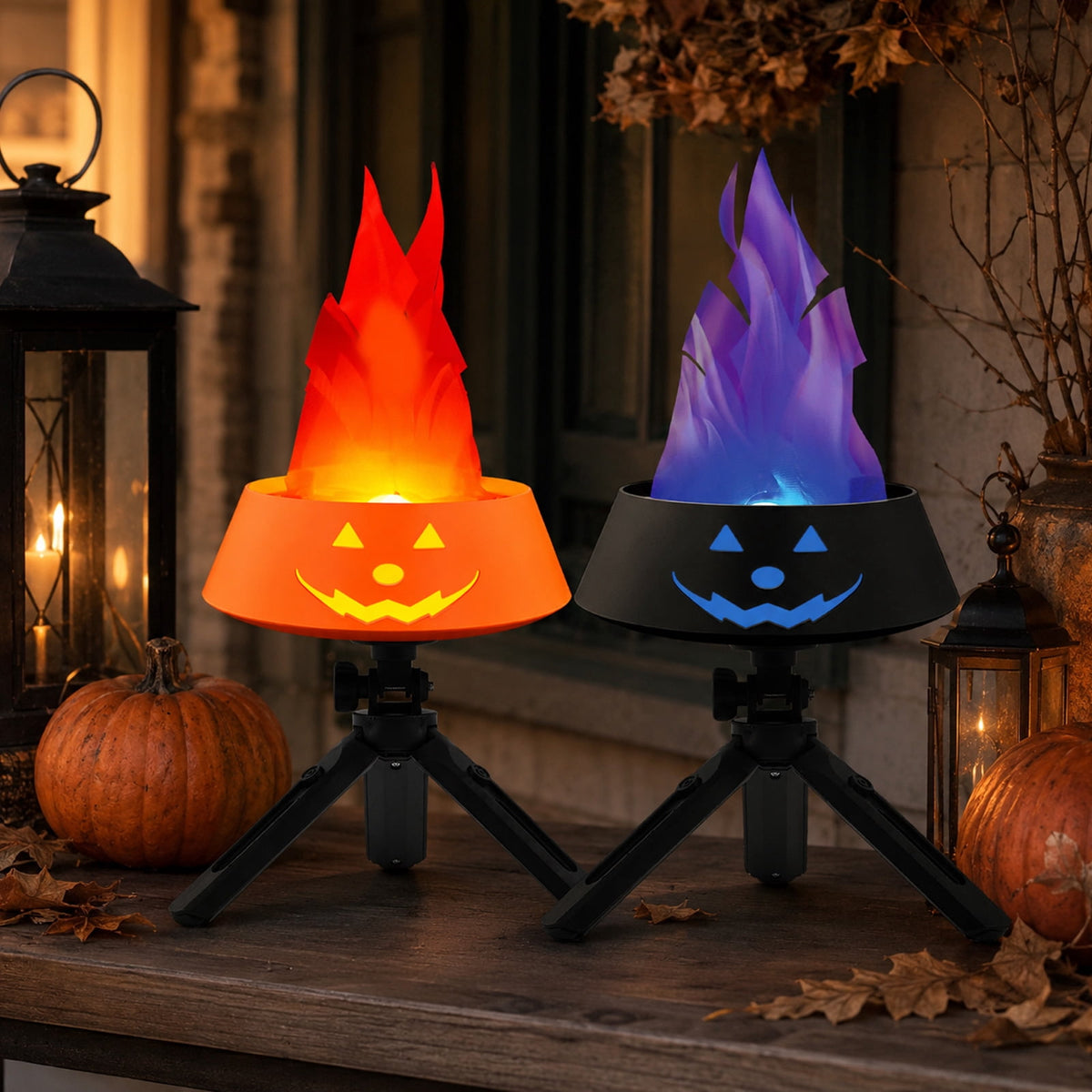 Halloween Pumpkin Flame Light Decoration, Simulated Pumpkin Lamp Desktop Ornament for Home Yard Garden Indoor Outdoor Party Lighting (Black)