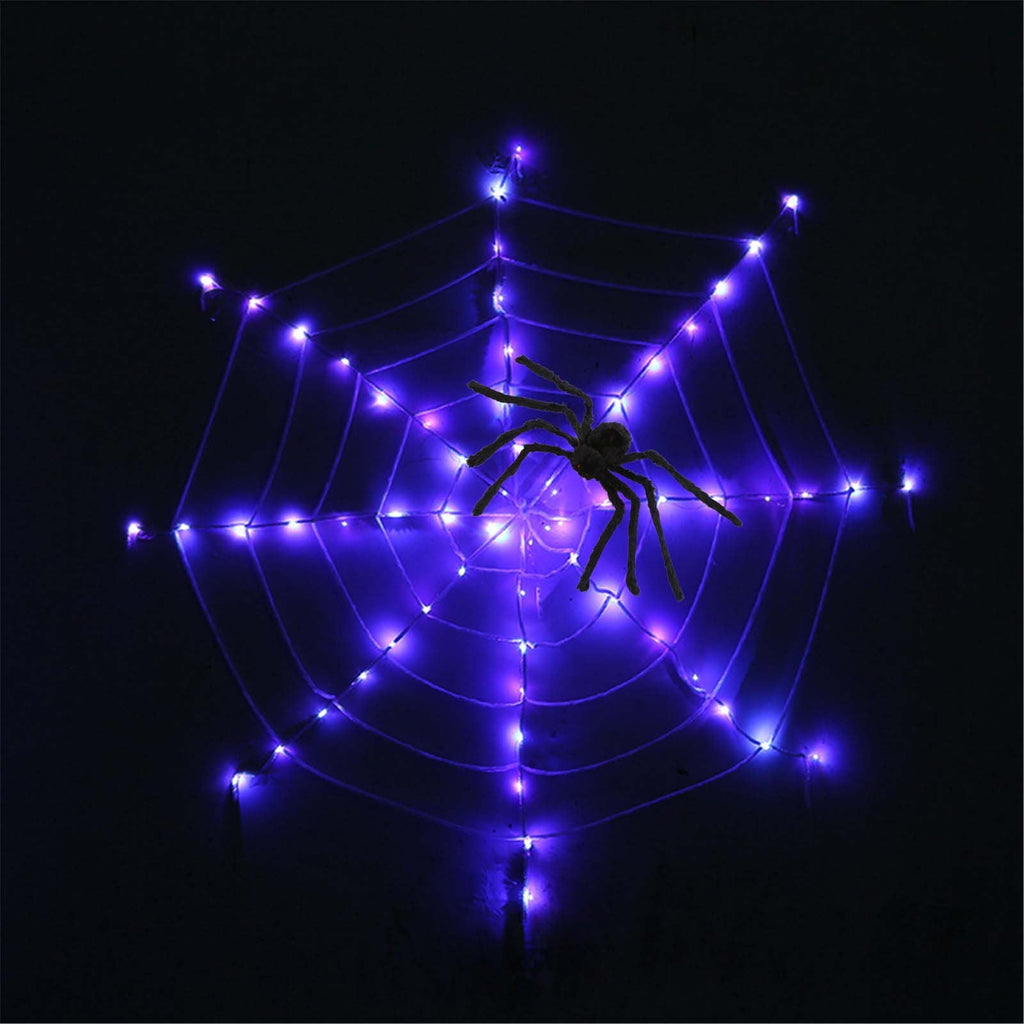 Loyerfyivos Spider Webs Halloween Decorations Lights, 2024 12ft Halloween Spider Web Lights with 1 Spider, 8 Modes, Waterproof & Timer, Perfect Outdoor Yard Halloween Decorations - Purple