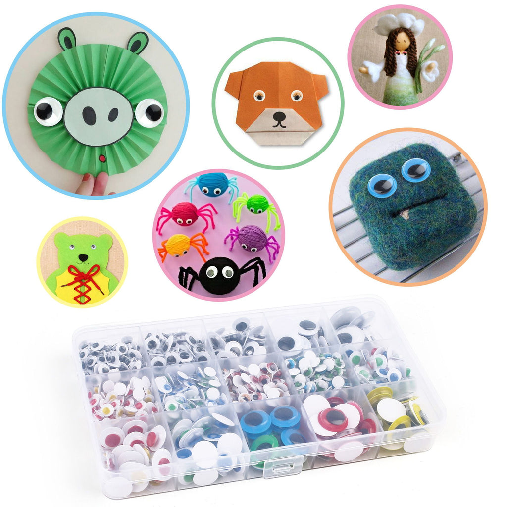 LotFancy 1100Pcs Googly Eyes Self Adhesive for Crafts, Plastic Wiggle Eyes Multi-Color