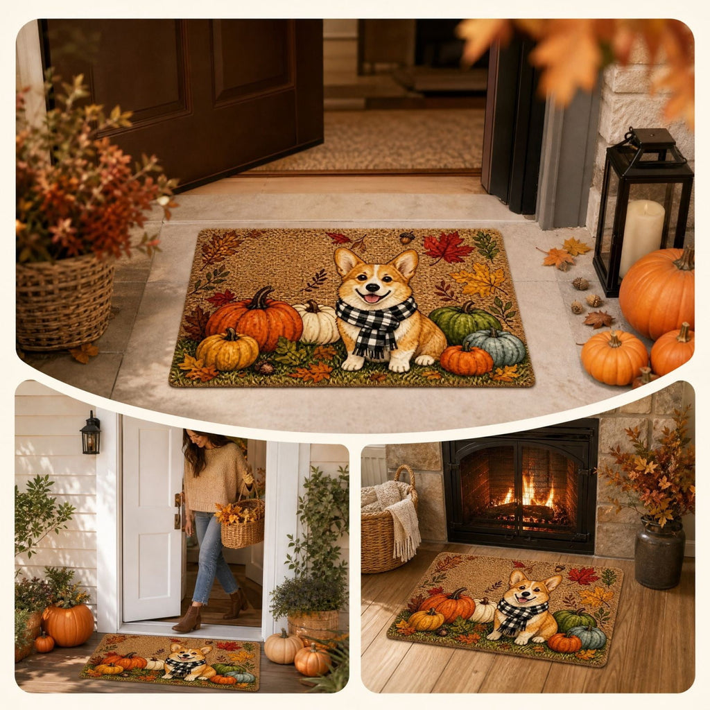 syligr Halloween Thanksgiving Doormat with Maple Leaf & Pumpkin Patterns - Non-Slip Floor Mat for Entryway, Kitchen, Porch, Fall Harvest Decor Rug with Anti-Fatigue Backing, Gift for Thanksgiving