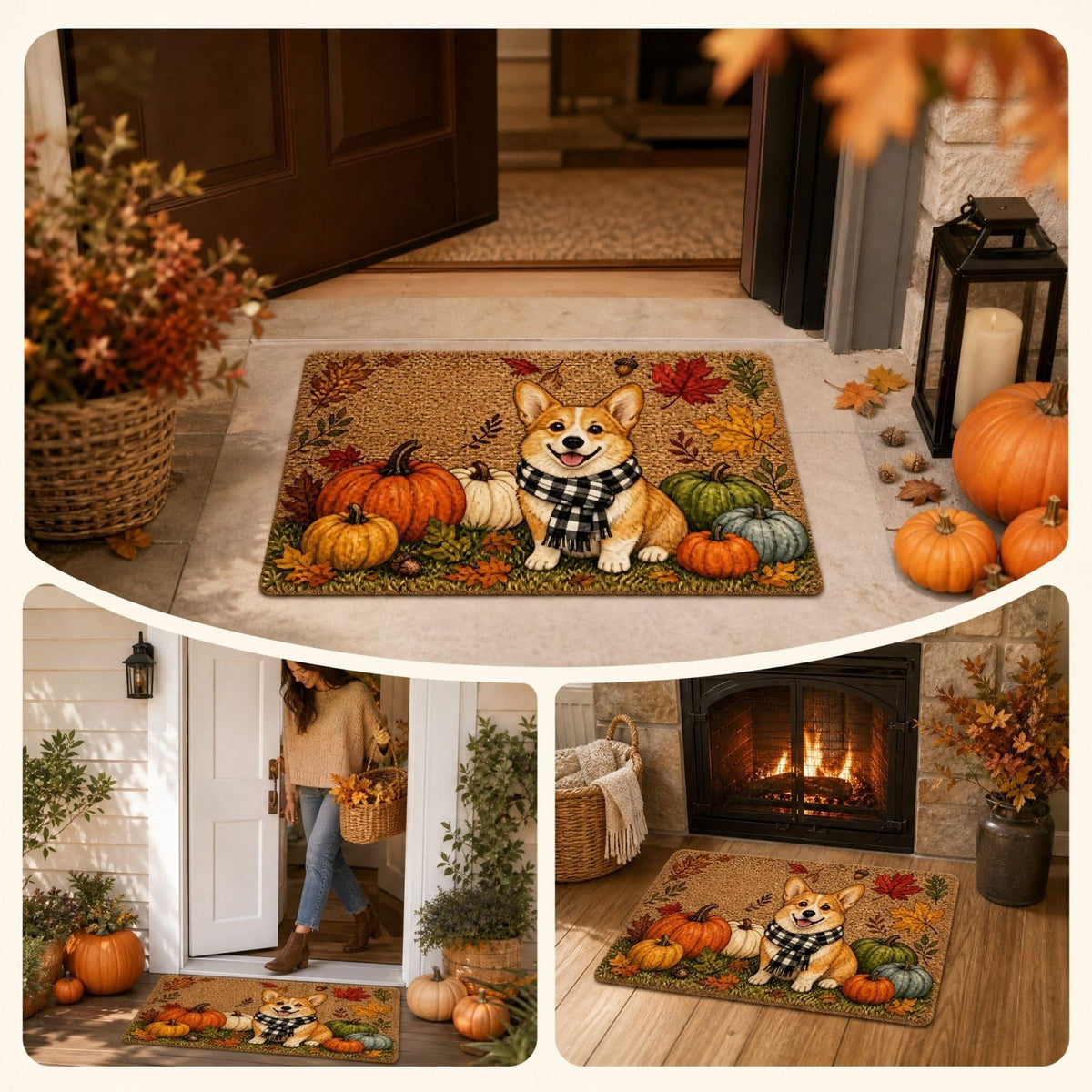 syligr Halloween Thanksgiving Doormat with Maple Leaf & Pumpkin Patterns - Non-Slip Floor Mat for Entryway, Kitchen, Porch, Fall Harvest Decor Rug with Anti-Fatigue Backing, Gift for Thanksgiving