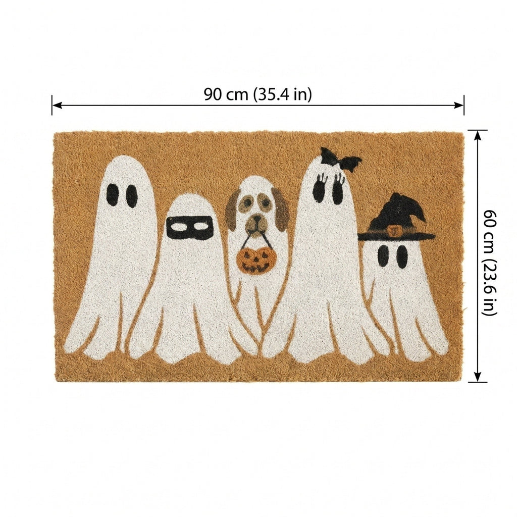Halloween Ghost Door Mat 35.4 x 23.6 in, Washable Non Slip Crystal Velvet Rug, for Entryway Kitchen Bathroom and Halloween Decorations Outdoor