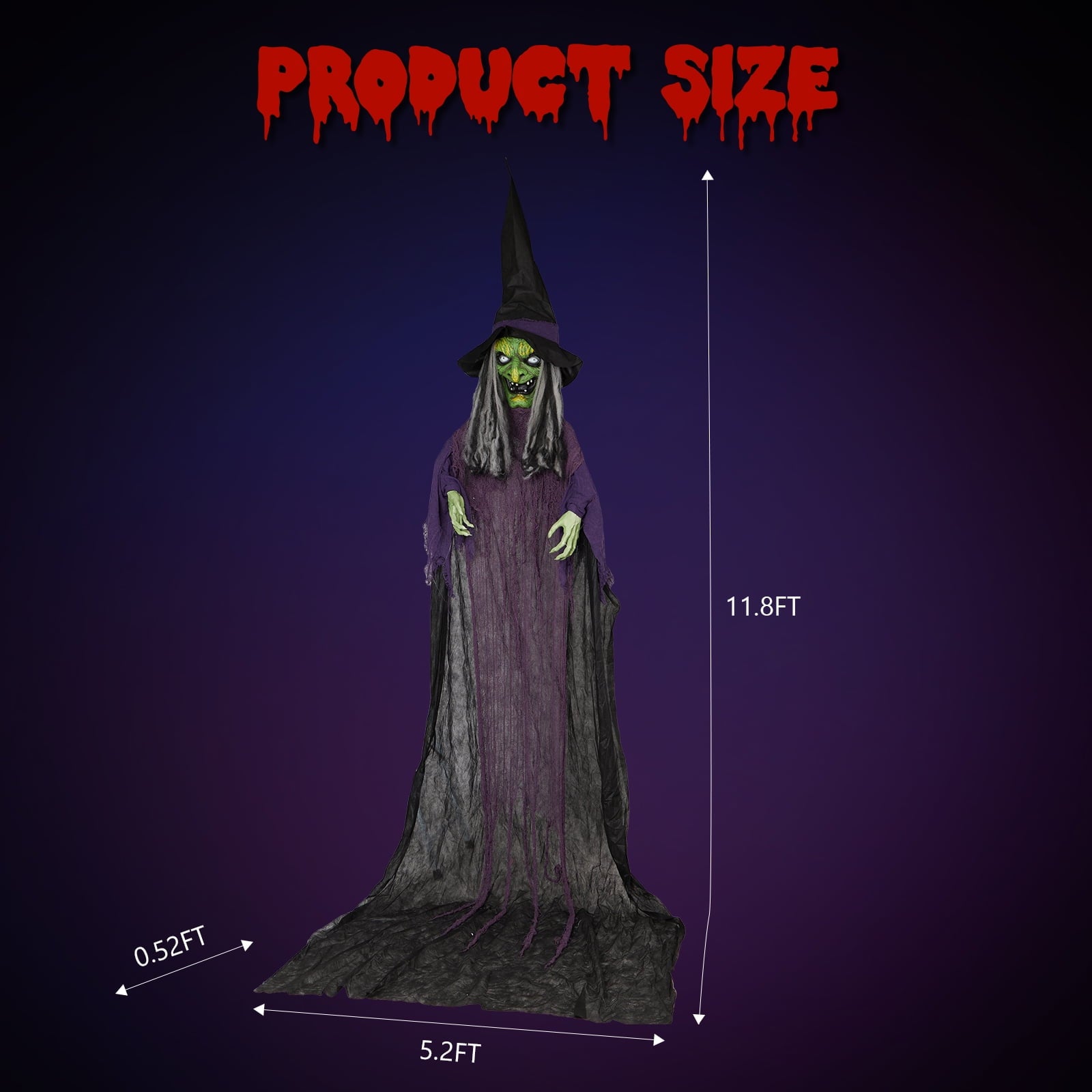 12ft Witch Animated Animatronic Decoration Creepy Halloween Hanging Witch w/ Pre-Recorded Screaming Ktaxon