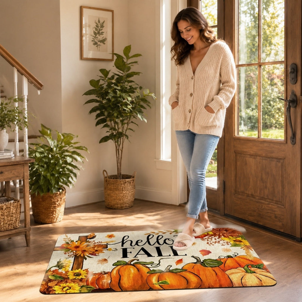 Autumn Door Mat for Entryway, 16x24 Inch, Fall-Themed Floor Doormat for Home Decor, Non-Slip Rug Mat for Living Room, Kitchen, Bedroom, Gifts for Fall Lovers (E)