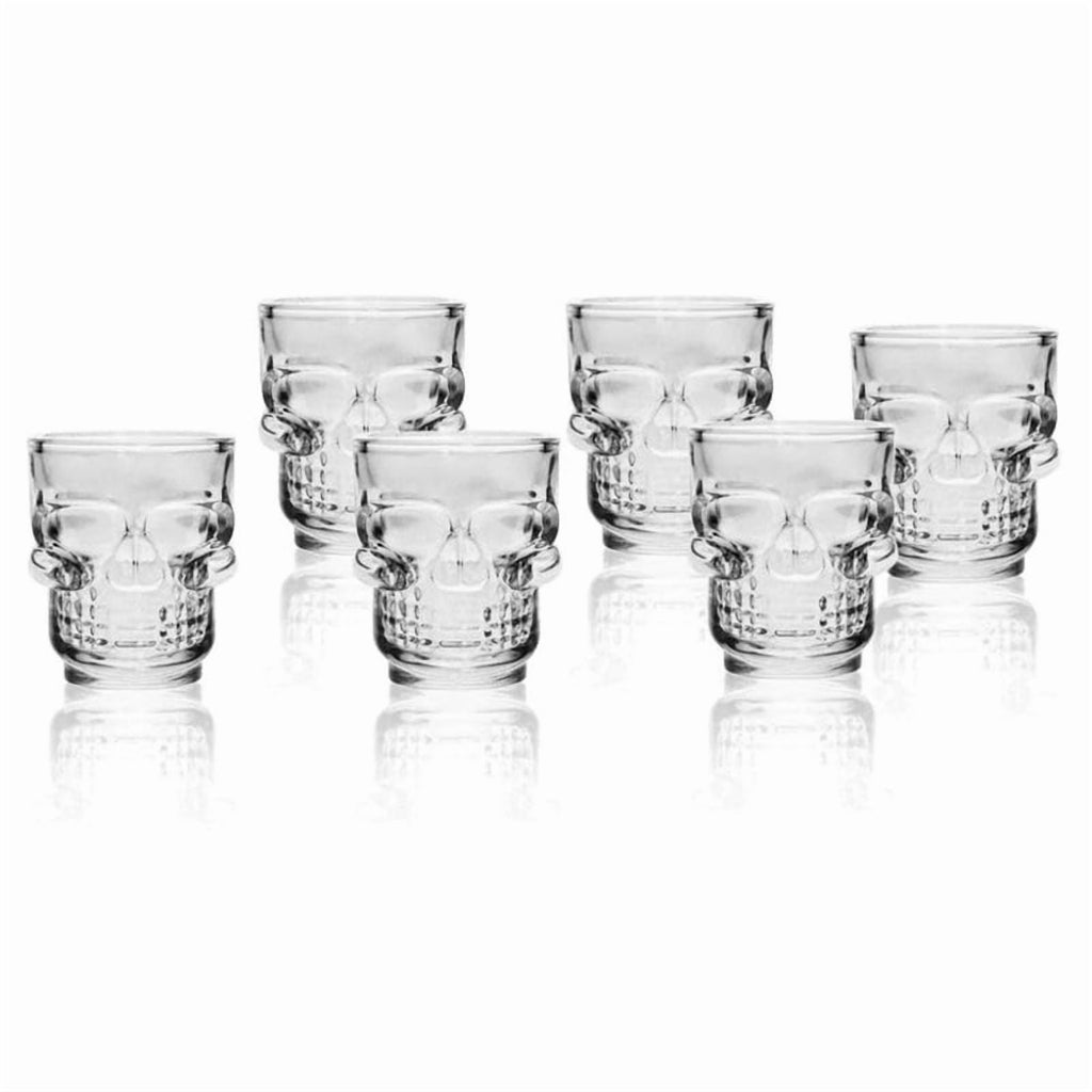 Skull Glass Shot Glasses- Set of 6 1.75oz, Clear