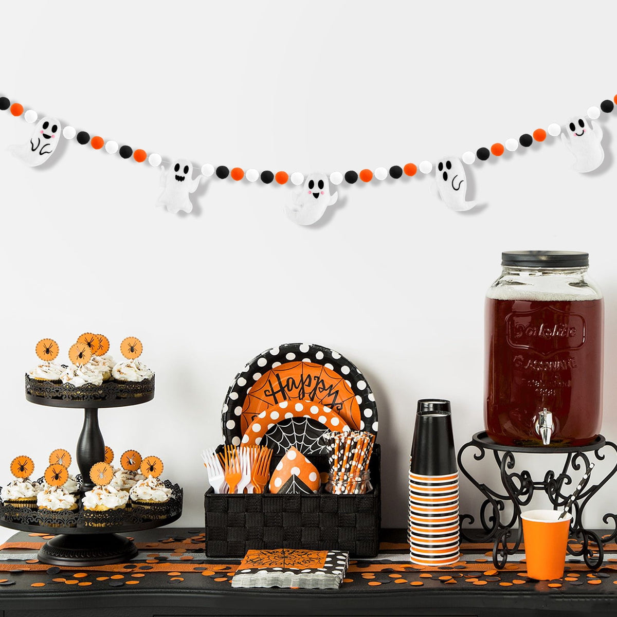 YIBAGA Halloween Garland Banner 6.6Ft Wool Felt Ghosts Ball Haunted Houses Decors Party Supplies