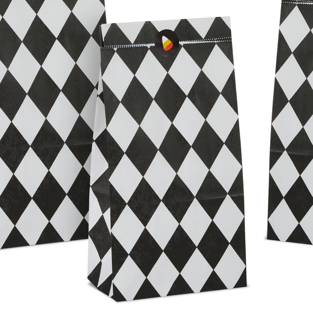 Hallmark Halloween Goodie Bags With Stickers (Black Checkered), 12 Count