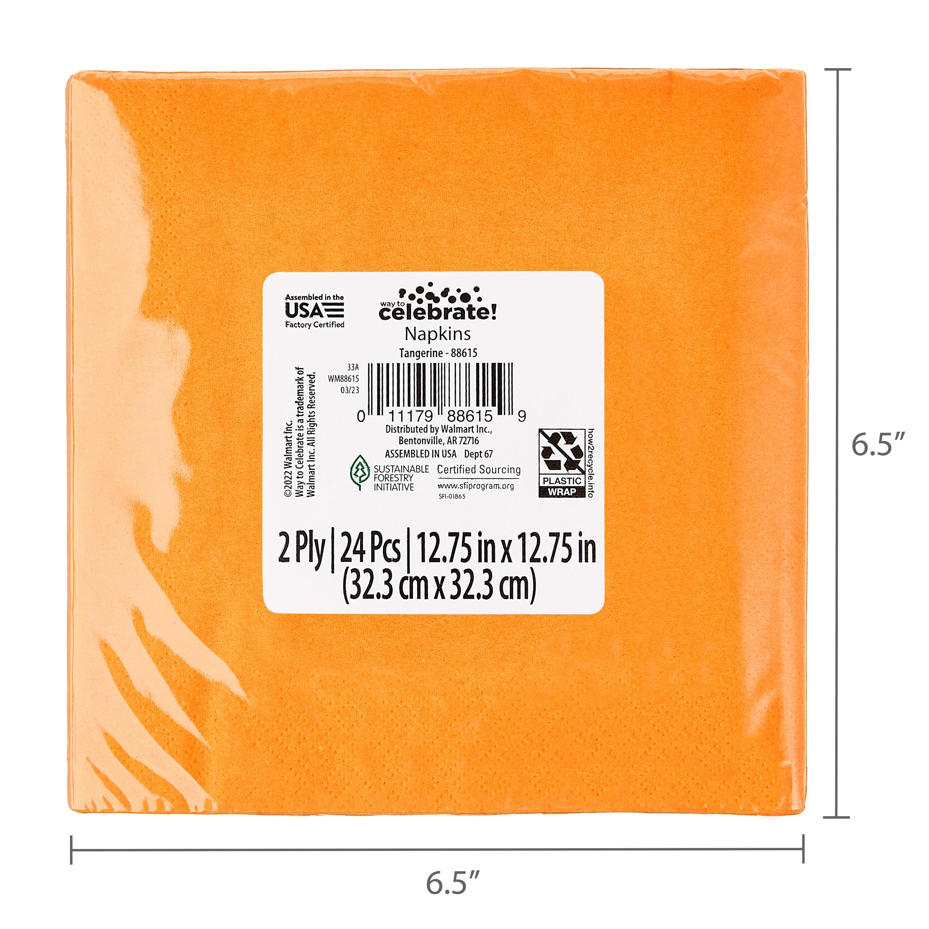 24 Count 6.5IN x 6.5IN Orange Disposable Paper Napkins by Way To Celebrate