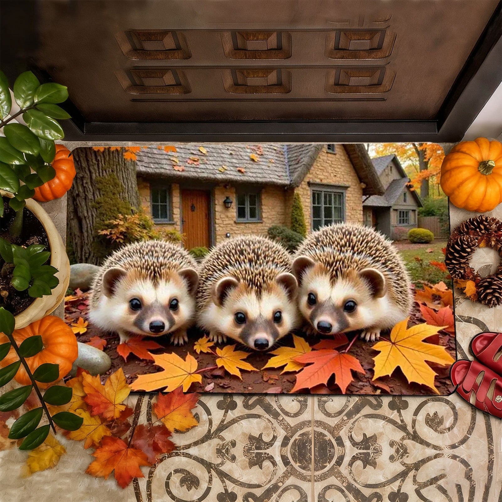 Autumn Door Mat for Entryway, 16x24 Inch, Fall-Themed Floor Doormat for Home Decor, Non-Slip Rug Mat for Living Room, Kitchen, Bedroom, Gifts for Fall Lovers (E)