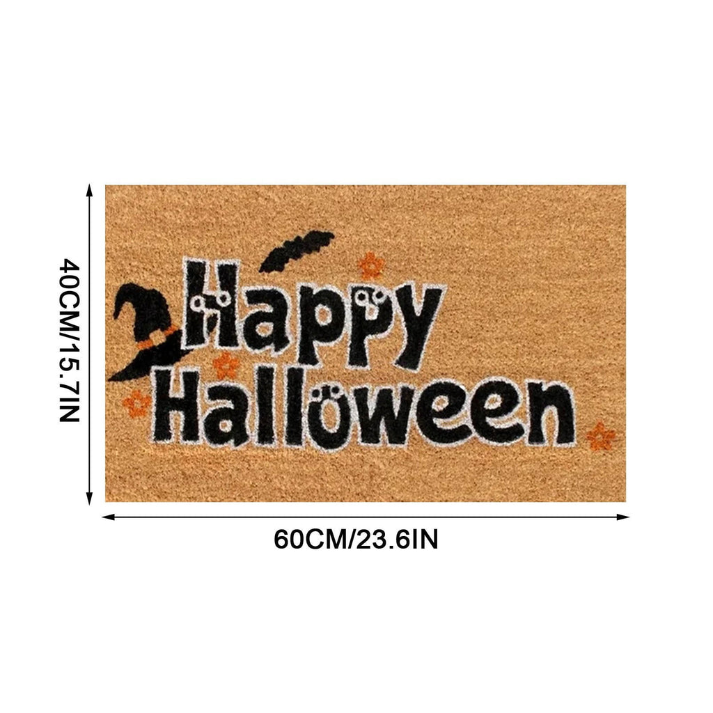 Wovilon Halloween Area Rug Doormat, Black Castle Front Door Mat Non Slip Rubber Backing, Happy Halloween Orange Indoor Outdoor Entrance Mats, Halloween Home Decor Outdoor Rug, 16 X 24 Inches