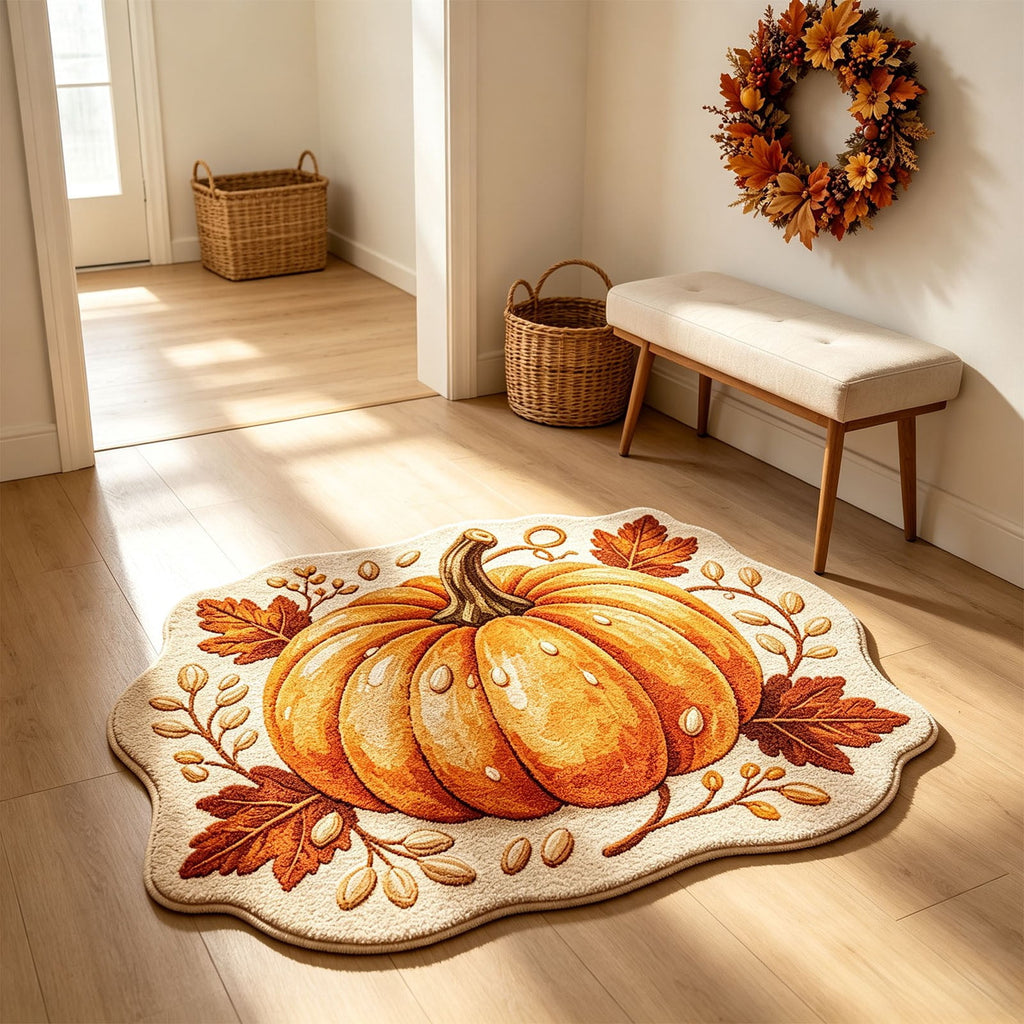 Fall Area Rug Maple Leaf Pumpkin Imitation Wool Mat 27.56x27.56in Polyester Skidproof & Soft for Living Room Bedroom Entryway Fall Doormat by MPOISVA