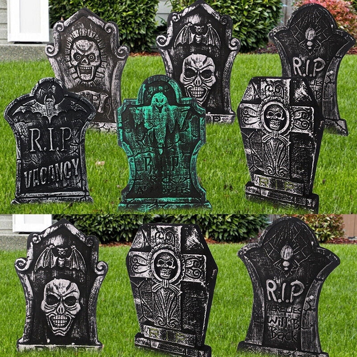Gamexcel 3-Pack Large 17" Halloween Foam RIP Tombstones with Stakes - Graveyard Lawn Decorations for Spooky Haunted House Decor