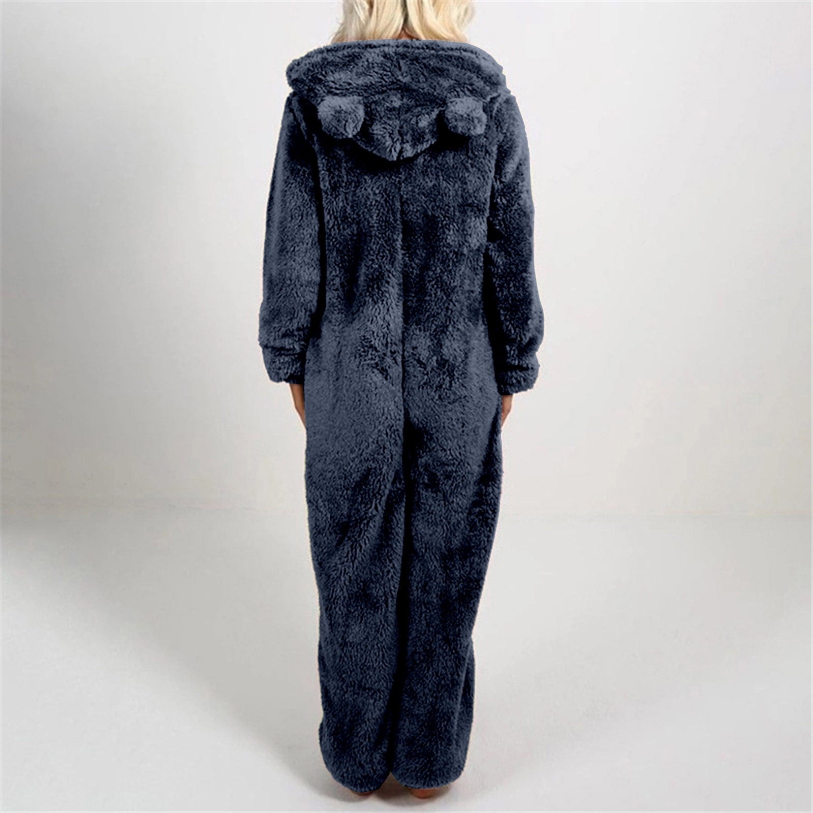 QATAINLAV Sherpa Fleece Jumpsuit for Women Winter Warm Fuzzy Onesie Pajamas Cute Cat Hooded Romper Casual Zip Up Overalls Sleepwear Black XL