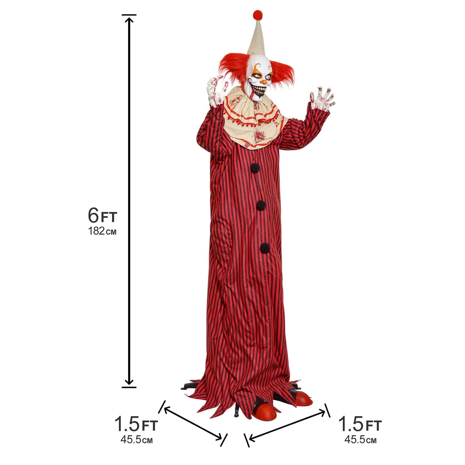 72" Halloween Decorations Outdoor Standing Animatronic Clown with Red Light Up Eyes, Motion and Sound Activated Moving Arms and Head, Scary Clown Halloween Yard Patio House Decor