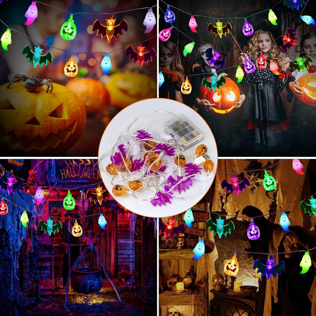 Qoosea Halloween Pumpkin String Lights, 20 LED 10.5ft 8 Modes Waterproof Orange Halloween Decorations Outdoor Indoor Bedroom Camper Party Decor