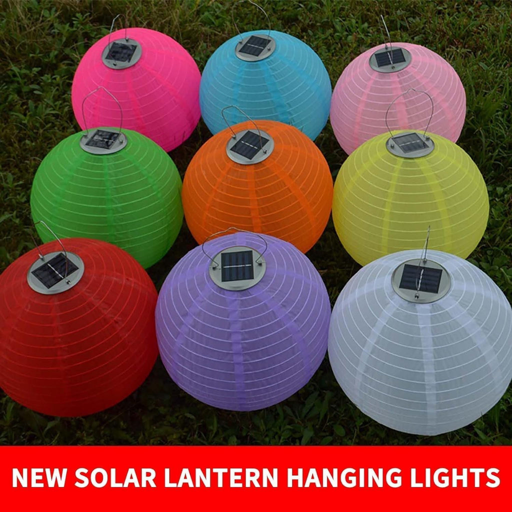 POPUQS White Solar Powered Outdoor Hanging Lanterns, Chinese Traditional 12 Inch