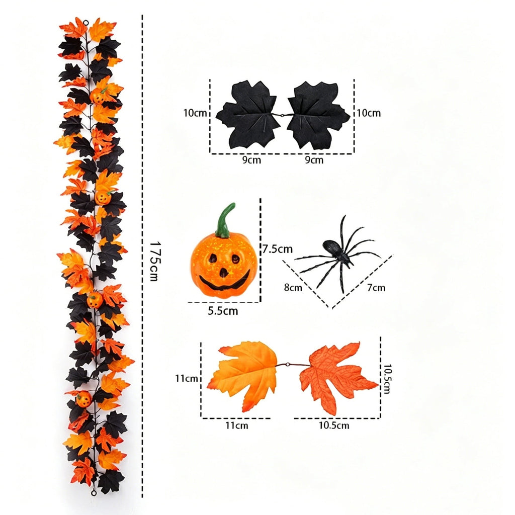 WKSCLPAI Halloween Maple Leaf Garland, Fall Vine Wreaths for Autumn Festivities Decor,Seasonal Garlands for Home,Halloween & Fall Decorations