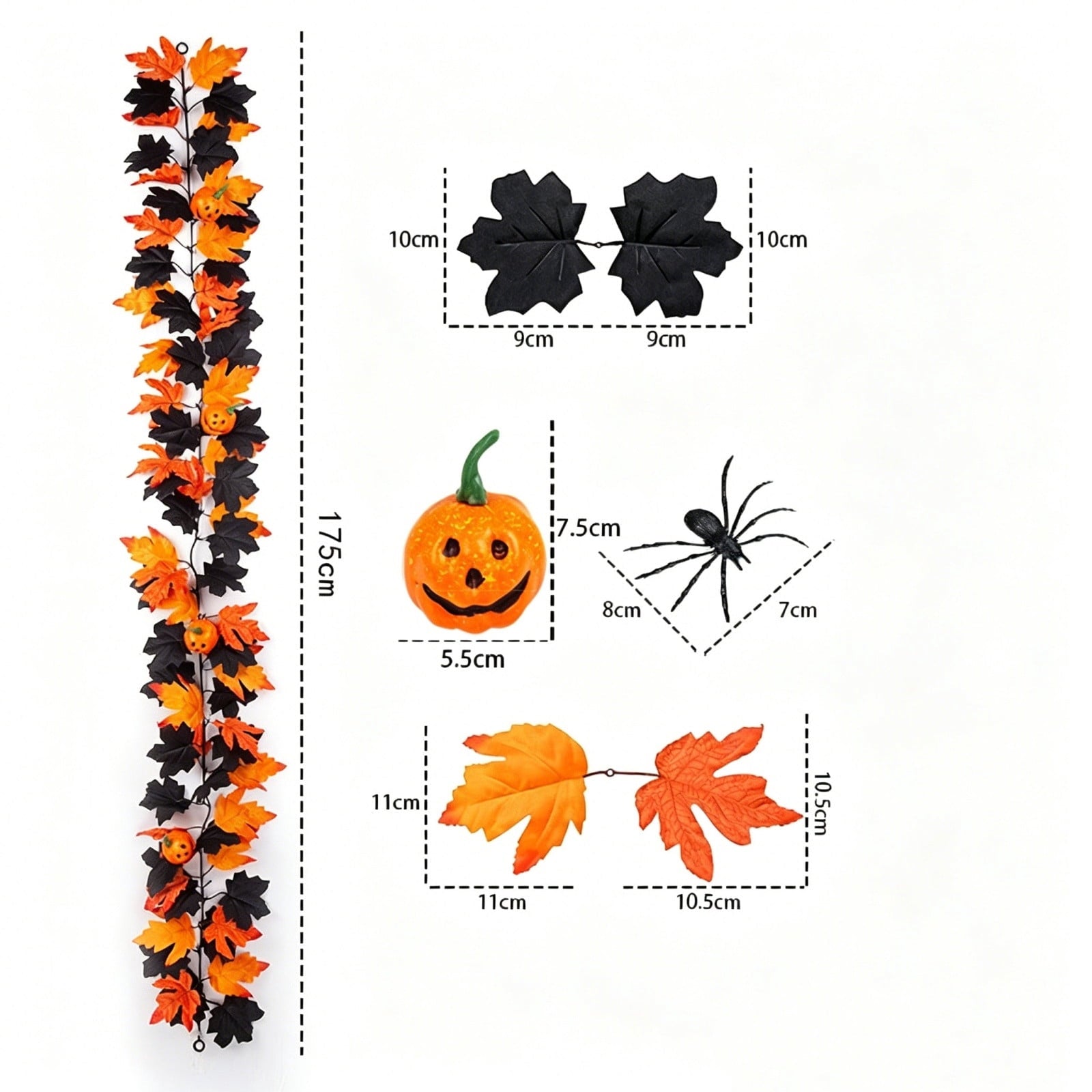 WKSCLPAI Halloween Maple Leaf Garland, Fall Vine Wreaths for Autumn Festivities Decor,Seasonal Garlands for Home,Halloween & Fall Decorations