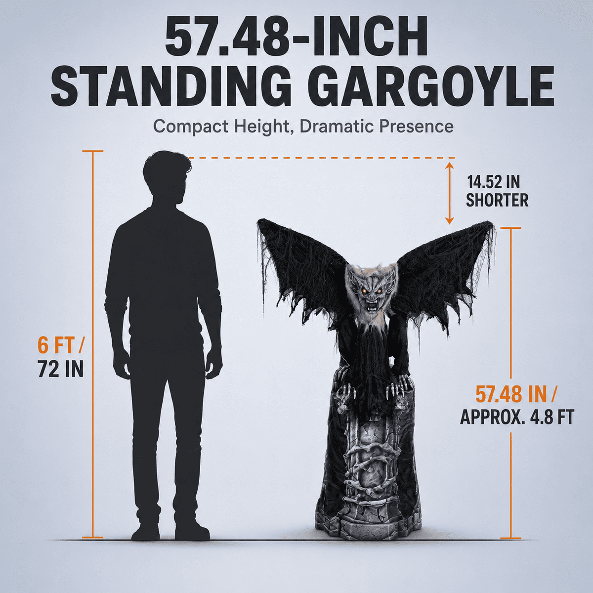 Romswi Halloween Decorations 4.7ft Standing Tombstone Gargoyle Animated with Light Up Eyes and Sound-Activated for Spooky Yard Garden Decor
