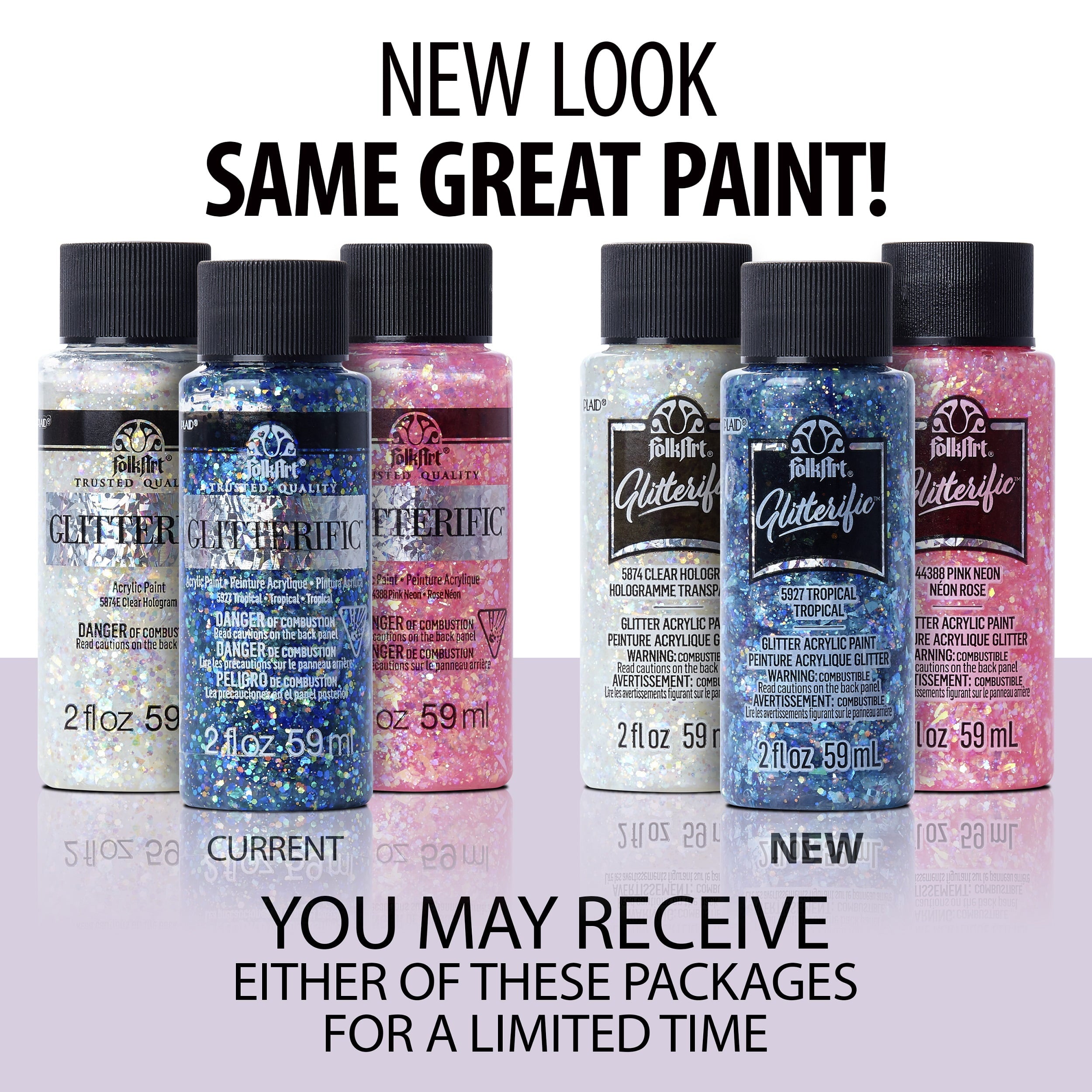 FolkArt Glitterific Acrylic Craft Paint, Glitter Finish, Hologram, 2 fl oz