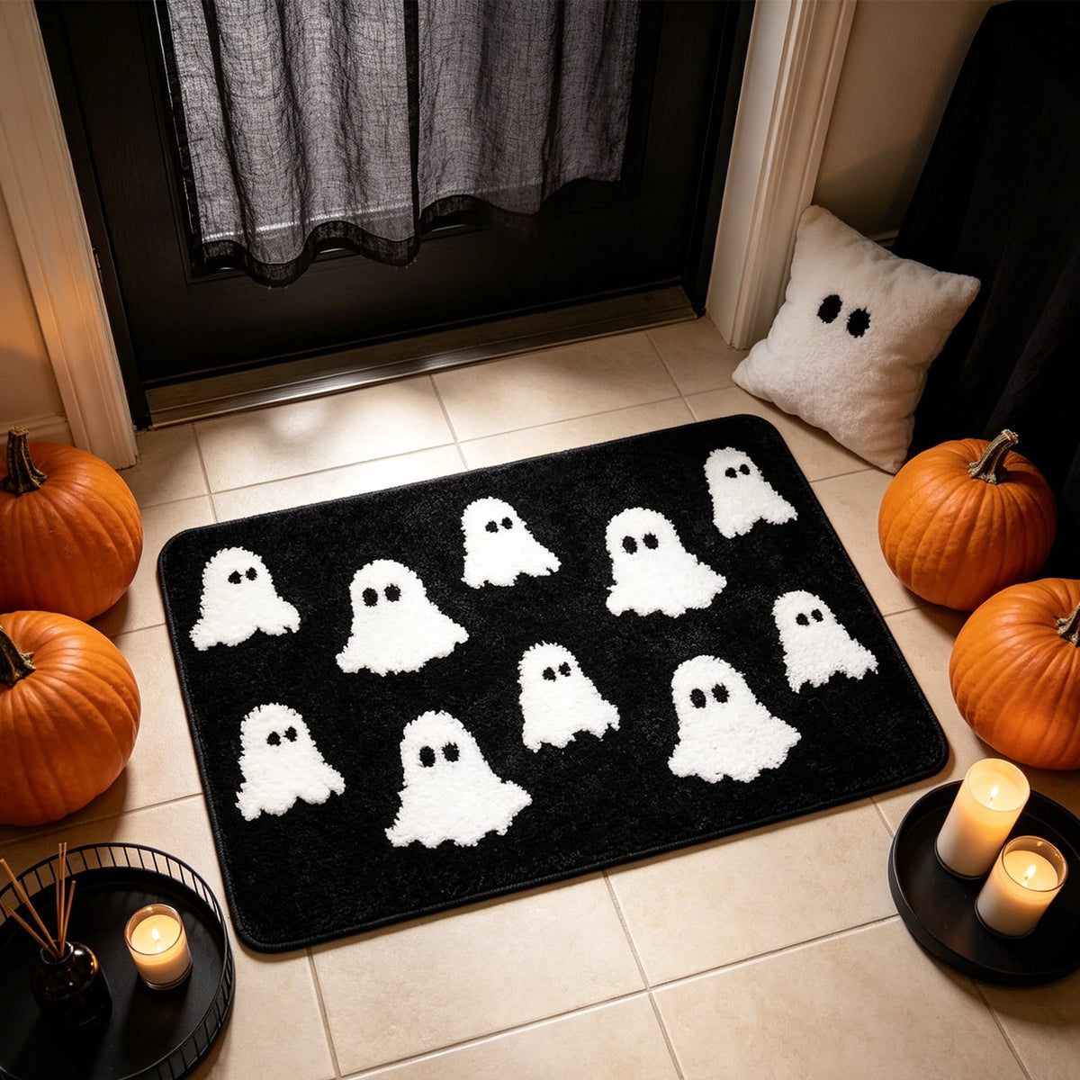 WWC Halloween Door Mat, 32x20 inch Halloween Decor Thick Non Slip Ghost doormat, Entryway Rug for Fall Party Indoor Outdoor Front Porch