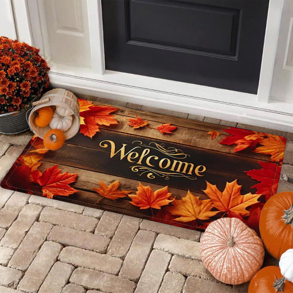 JoyMoreHome Fall Welcome Mat, 20x32 Inch Maple Leaves Door Mats, Decorative Indoor Outdoor Non Slip Entryway Rug, Halloween Thanksgiving Doormat Decor