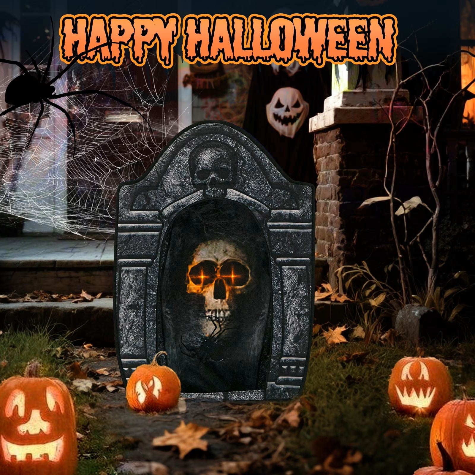 Wondiair 41" Halloween Tombstone with Lighted Skeleton, Outdoor Halloween Graveyard Decoration for Yard, Lawn, Porch & Haunted House