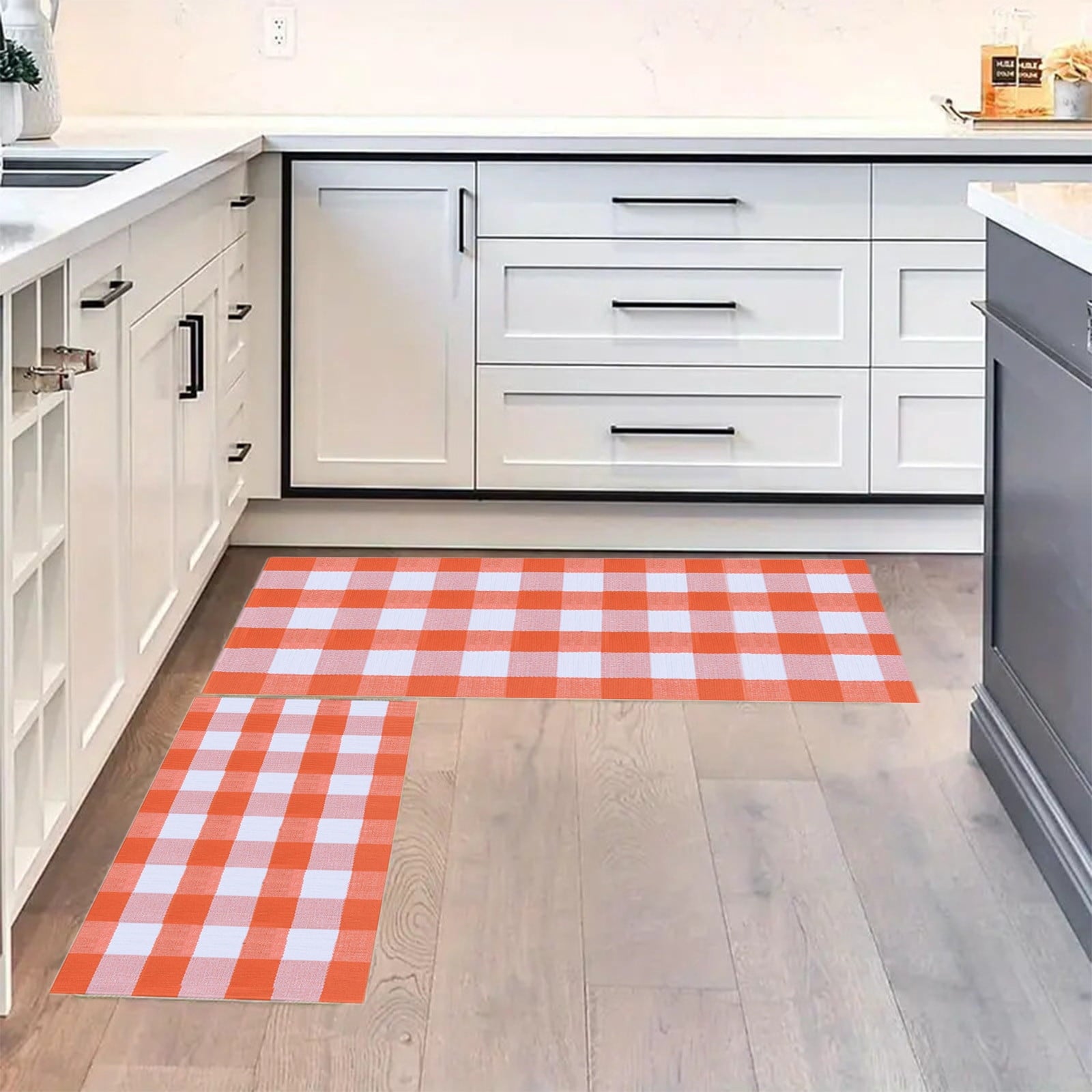 Guozer Fall Outdoor Rug Orange Plaid Outdoor Rug Cotton Hand-Woven Check Rug Layered Doormats For Front Door/Front Porch/Farmhouses/Entryway/Patio 23.6''x 35.4''