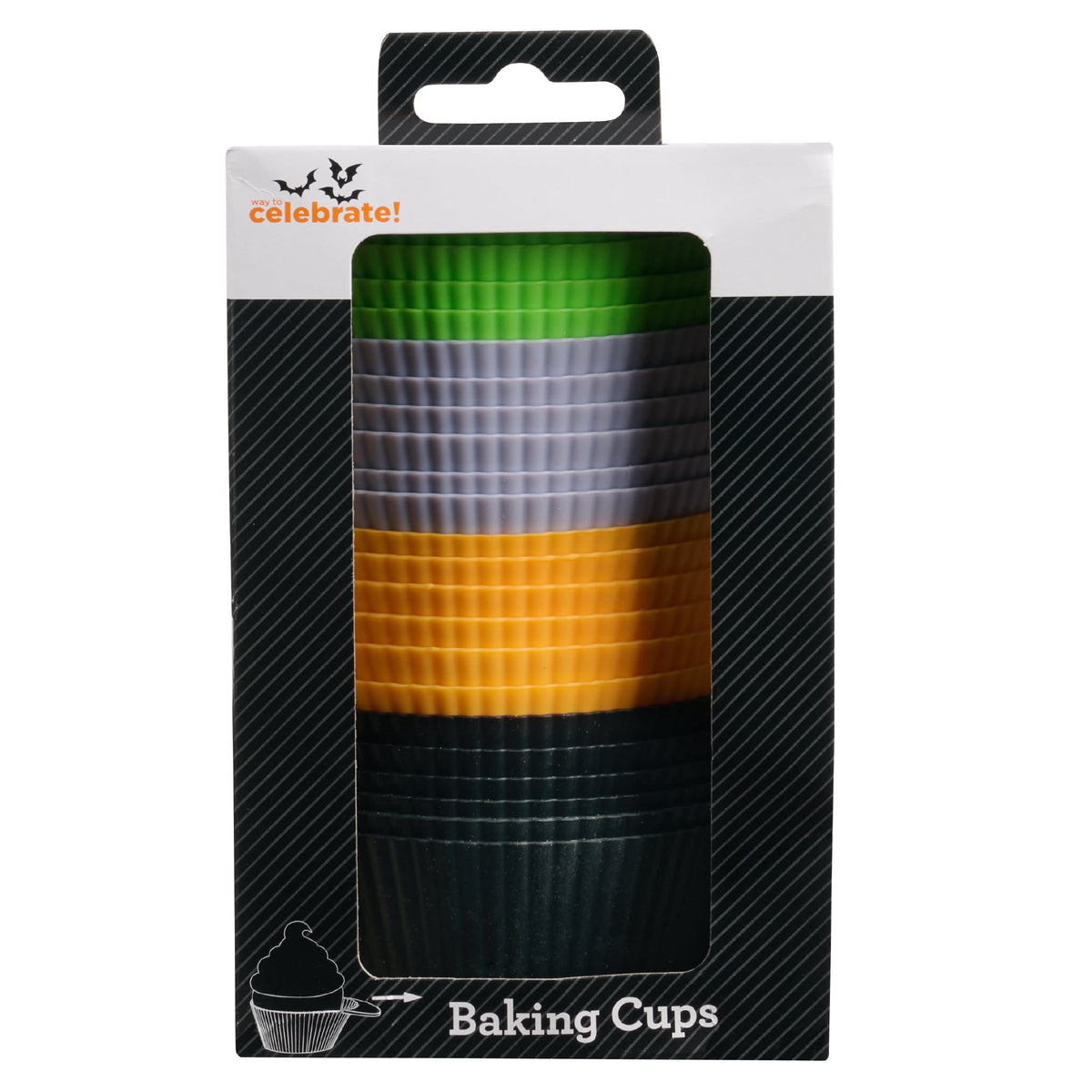 Way To Celebrate 24 Pack Silicone Cupcake Liners, Orange, Green, Purple and Black