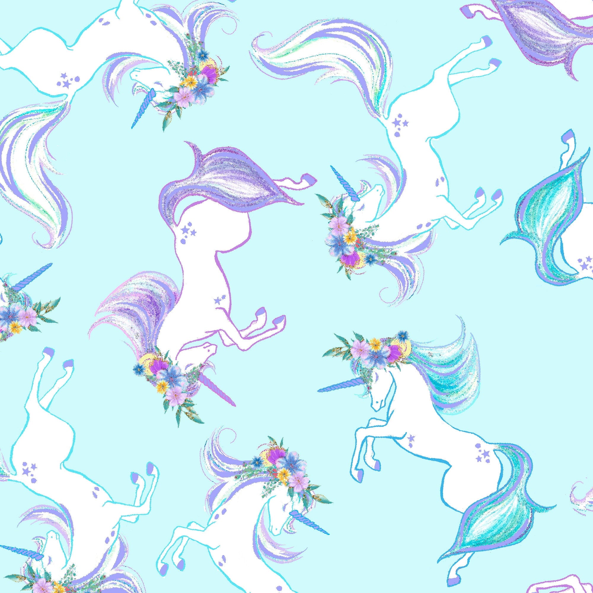 Create It 18"x21" Cotton Unicorn Glitter Precut Sewing & Craft Fabric Bundle, Multicolor 5 Piece
