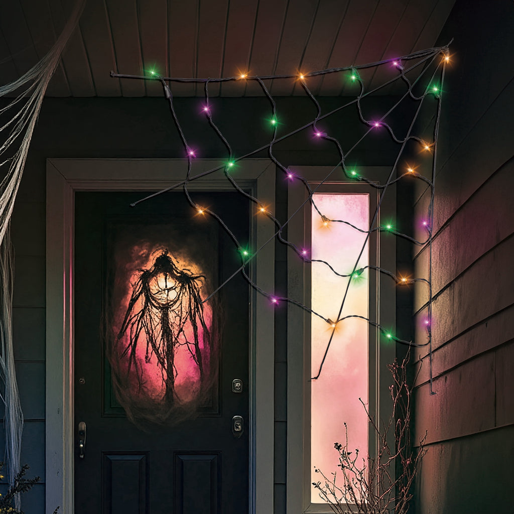 Indoor/Outdoor 30-Count LED Corner Web Lights, Multicolor, 30" x 30", Halloween by Way To Celebrate