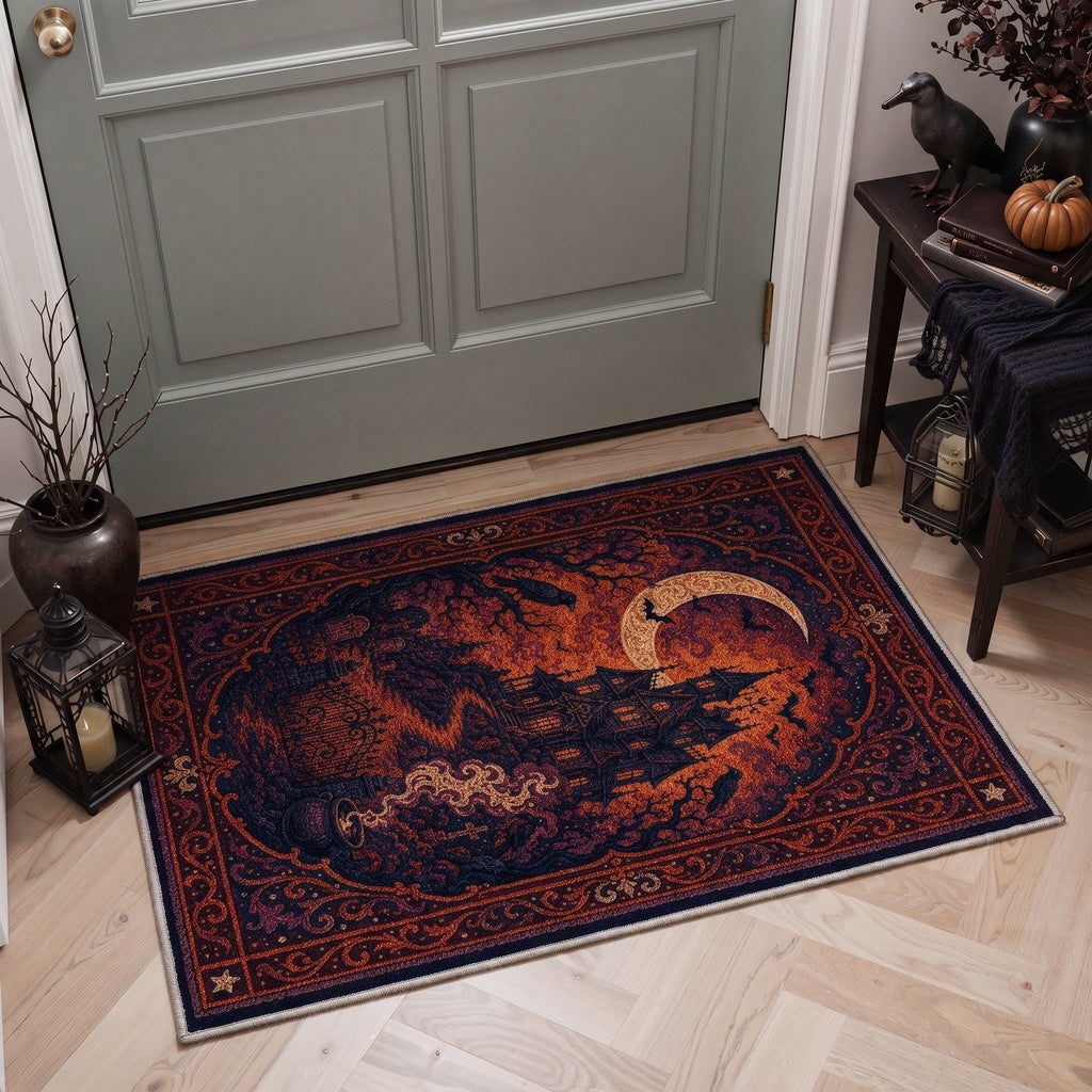 GENIMO 2'x7' Halloween Runner Rug, Washable Non Slip Soft Vintage Witch Indoor Outdoor Hallway Runner for Porch Patio Kitchen Entryway, Retro Sepia