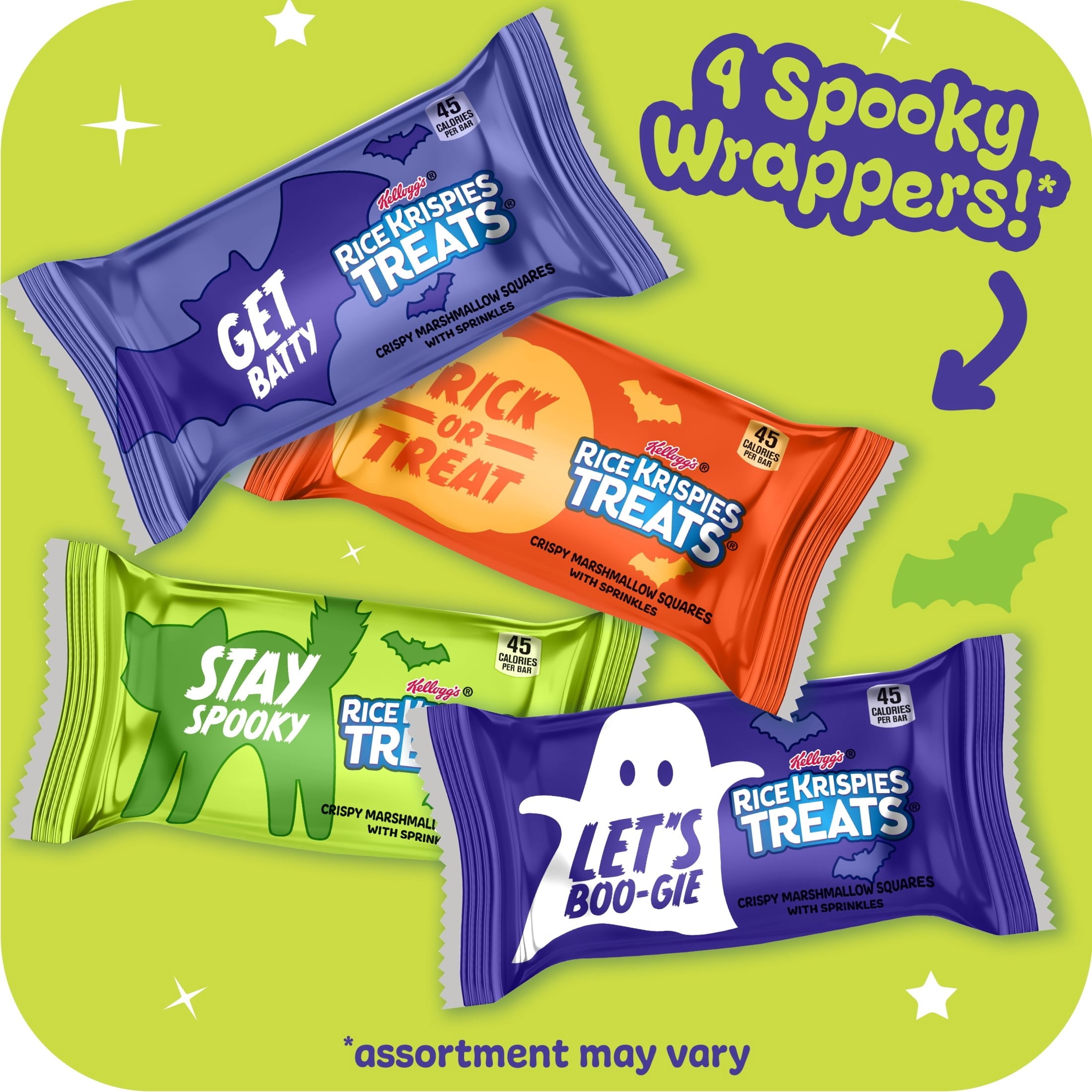 Rice Krispies Treats Spooky Minis Chewy Mini Crispy Marshmallow Squares, Ready-to-Eat, Trick or Treat, 23.2 oz, 60 Count