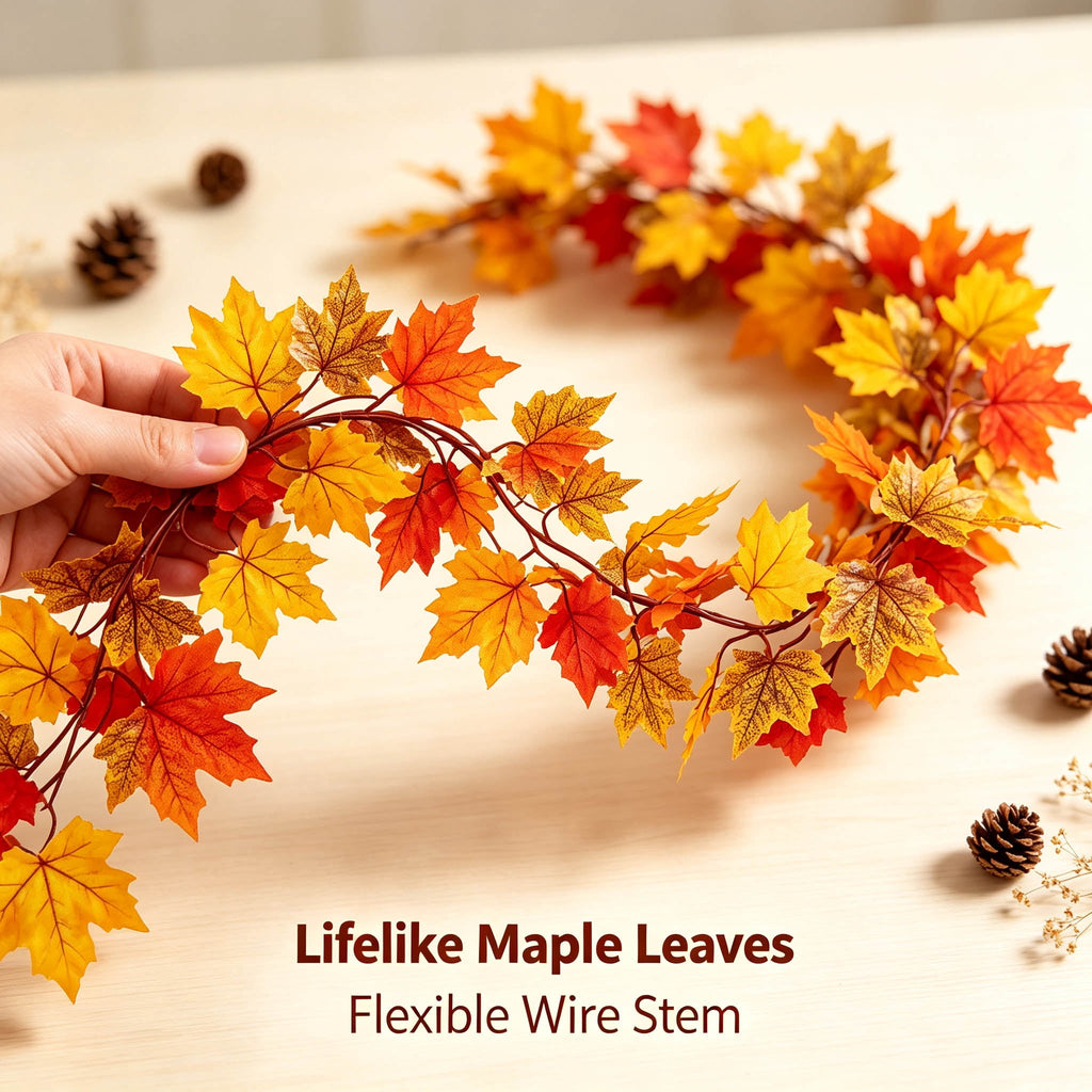 WKSCLPAI Halloween Maple Leaf Garland, Fall Vine Wreaths for Autumn Festivities Decor,Seasonal Garlands for Home,Halloween & Fall Decorations