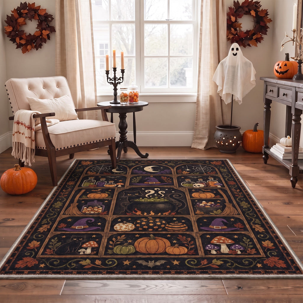 GENIMO 2'x3' Halloween Doormat, Washable Non Slip Soft Vintage Witch Outdoor Door Mat for Front Door Covered Porch Patio Entryway, Burnt Amber