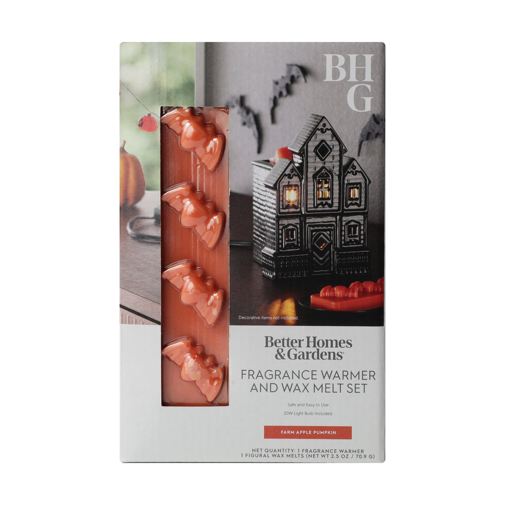 Better Homes & Gardens Halloween Ceramic Electric Plug-in Wax Melt Warmer with Farm Apple Pumpkin Wax Melts, Spooky Ghost