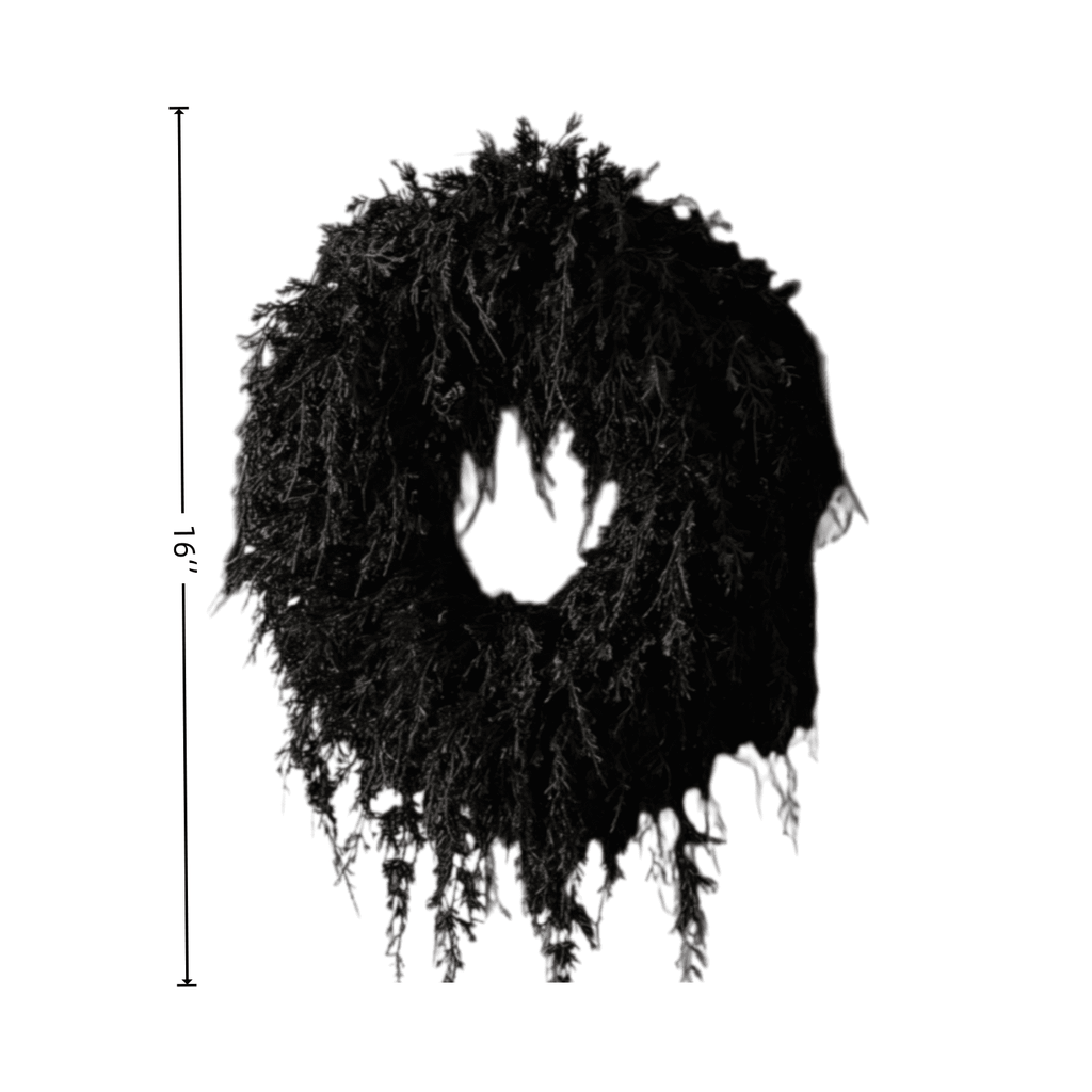 Drapey Faux Cedar Wreath,Halloween Wreath, Draped Foliage Front Door Wreath, Indoor Outdoor Weather Resistant Gothic Porch Wall Decor for Halloween Seasonal Decoration,Black, 16"