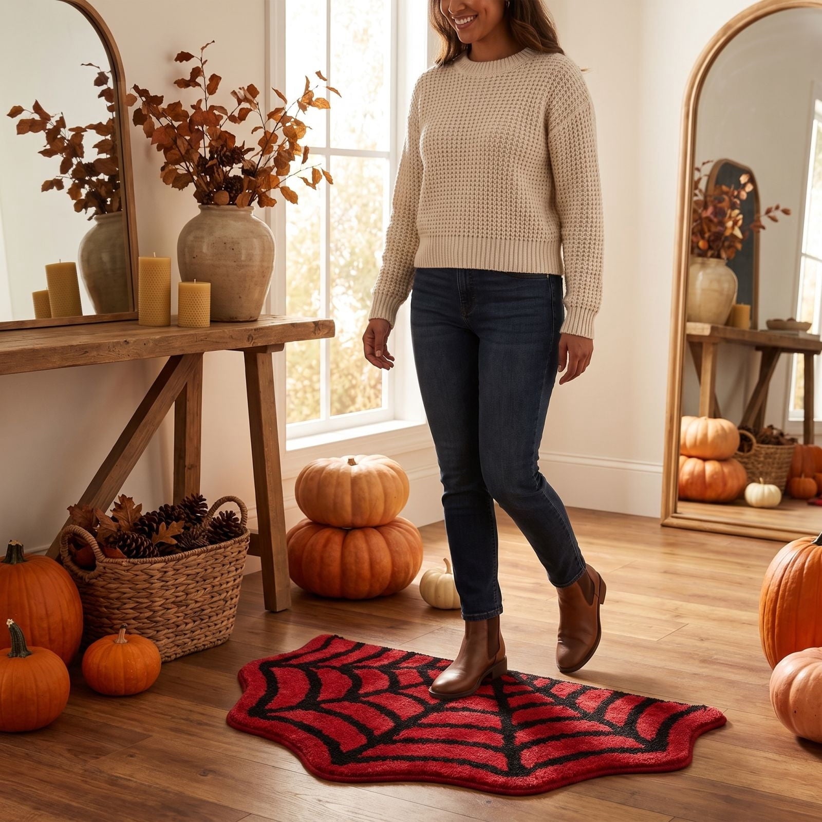 Yhmxh Halloween Bathroom Rugs, Halloween Pumpkin Bath Mats, Farmhouse Halloween Rugs for Bathroom Decorations for The Home, Holiday Cute Pumpkin Decor Non-Slip 15.7x23.6 Inches